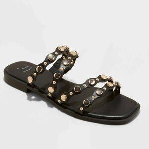 NEW WITHOUT BOX omen A New Day Women's Sharon Stud Slide Sandals Black Gold Sz 7